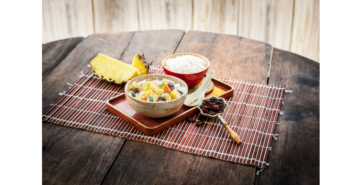 Wokpfanne, fruchtig-süß mit Gemüse und Basmati Reis